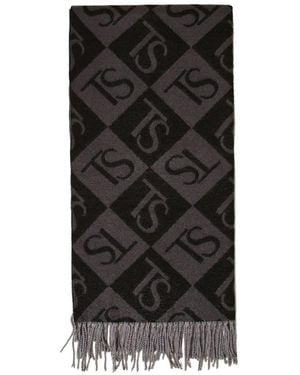 Twinset Diamond Jacquard Stole With Logo - Black