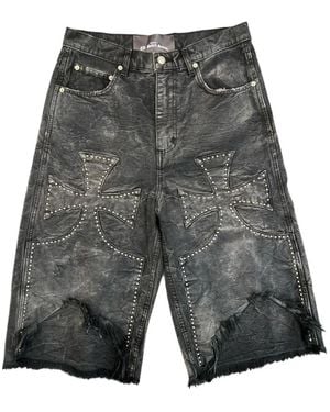 SEKRIT Chopper Studded Denim Shorts - Grey