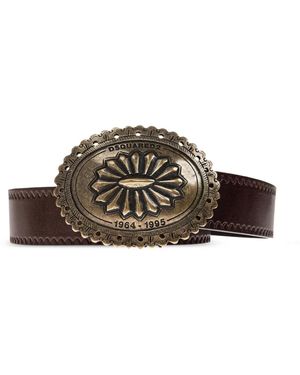 DSquared² Engraved-Buckle Leather Belt - Brown