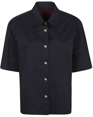 Thelatest Jewel-Button Short-Sleeve Shirt - Blue