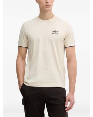 Aeronautica Militare Logo-Embroidered Tipped-Trim T-Shirt - Natural