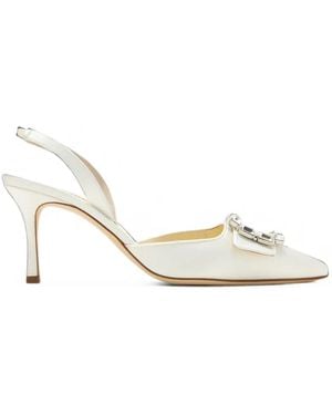 Manolo Blahnik Mayjousli Crystal-Buckle Pumps - White