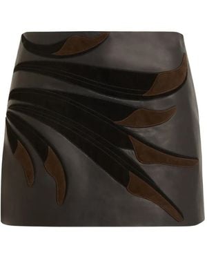 P.A.R.O.S.H. Patchwork Leather A-Line Mini Skirt - Black