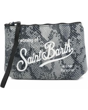 MC2 Saint Barth Aline Snake-Print Logo-Print Clutch Bag - Grey
