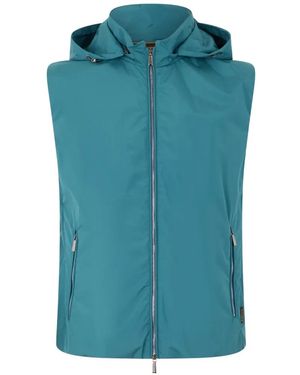 Moorer Hooded Zip Gilet - Blue