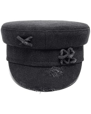 Ruslan Baginskiy Casquette En Jean Baker Boy À Effet Usé - Black