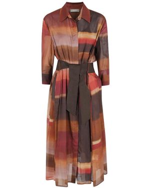 Kiltie Abstract-Print Belted Shirt Dress - Red