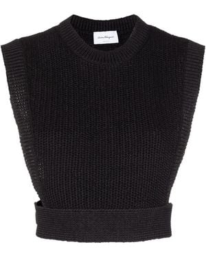 Ferragamo Intarsia-Knit Cropped Top - Black