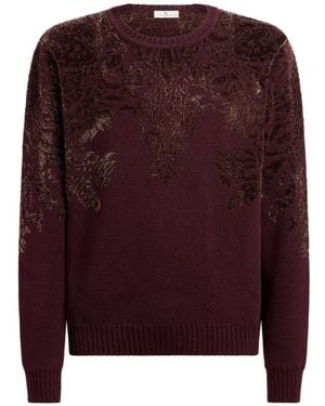 Etro Wool-Blend Jacquard Sweater With Chenille-Motif - Purple