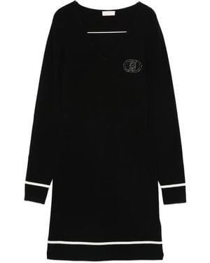 Liu Jo V-Neck Logo-Embellished Dress - Black