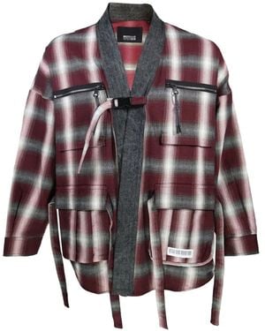 Mostly Heard Rarely Seen Plaid Buckle Shirt Jacket - Red