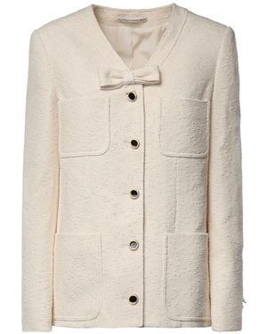 Alessandra Rich Bow-Detail Bouclé Jacket - Natural