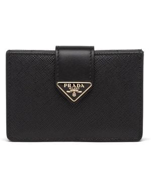 Prada Logo-Plaque Leather Card Holder - Black