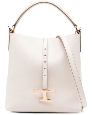 Tod's Mini T Timeless Leather Bucket Bag - White