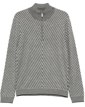 Emporio Armani Jersey De Punto Chevron Con Media Cremallera - Gris