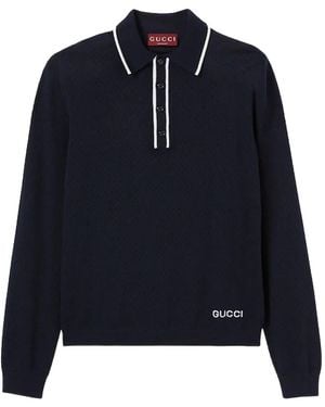 Gucci Long-Sleeve Knitted Polo Shirt - Blue