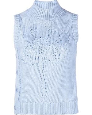 Cecilie Bahnsen Irina Floral Knitted Wool Vest - Blue