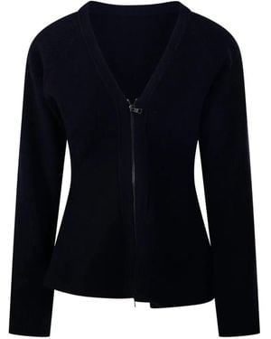Nude Ribbed-Knit Zip-Up Cardigan - Blue