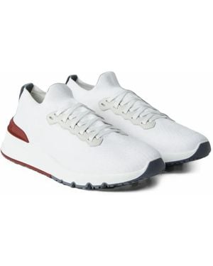 Brunello Cucinelli Cotton And Calfskin Runners - White