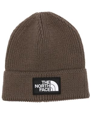 The North Face Logo Box Cuffed Beanie Hat - Brown