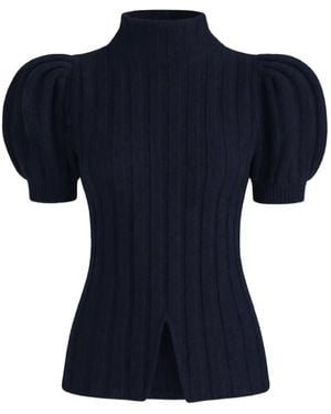 Violante Nessi Puff-Sleeve Ribbed-Knit Jumper - Blue