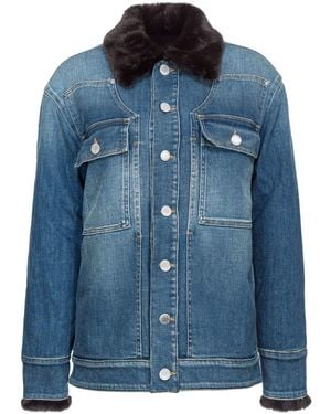 Pinko Faux Fur-Trimmed Denim Jacket - Blue