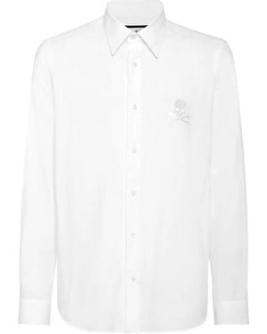 Philipp Plein Skull-Embroidered Button-Up Shirt - White
