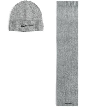 KARL LAGERFELD Melange Beanie & Scarf Gift Set - White