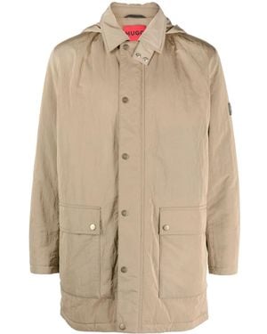 HUGO Hooded Crinkled-Finish Raincoat - Natural