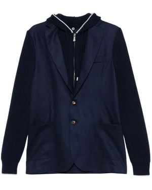 Eleventy Ribbed Hooded Jacket - Blue