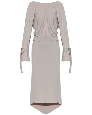 Lanvin Buckled-Cuff Self-Tie Maxi Dress - Grey