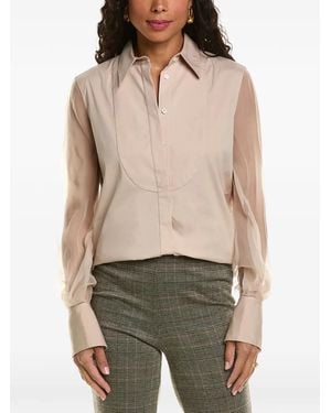 Brunello Cucinelli Sheer-Sleeve Bib-Detail Shirt - Natural
