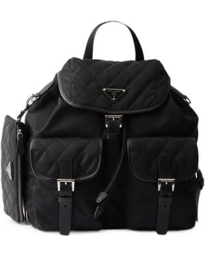 Prada Medium Quilted Re-Nylon Backpack With Saffiano Leather Trim - Black