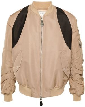 McQueen Contrasting-Panel Bomber Jacket - Natural