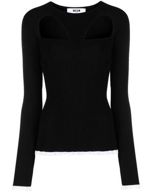 MSGM Logo-Intarsia Cut-Out Jumper - Black