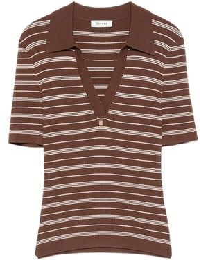 Sandro Striped V-Neck T-Shirt - Brown