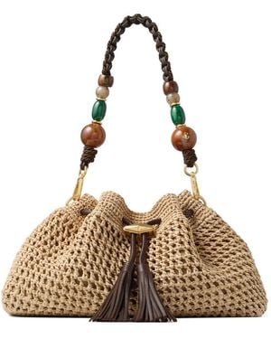 Jimmy Choo Cinch Beaded Shoulder Bag - Natural