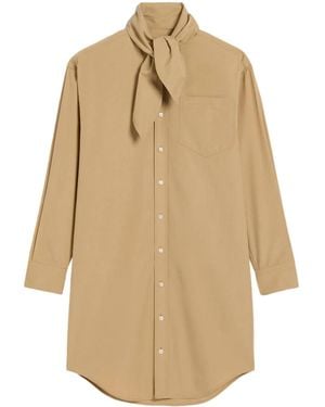 Ami Paris Scarf-Collar Cotton Shirt Dress - Natural