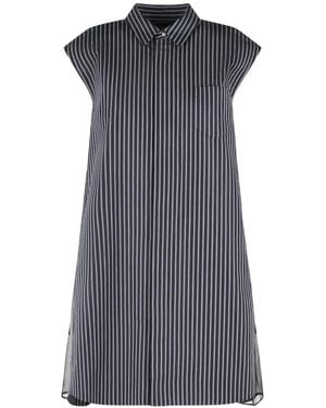 Sacai Striped Sheer-Panelled Dress - Blue