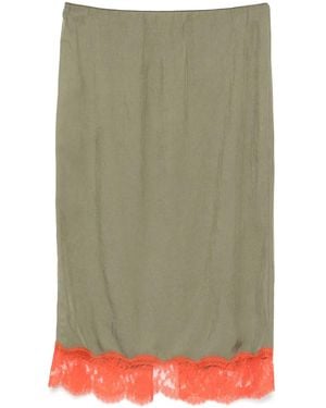 Tibi Lace-Appliqué Slip Midi Skirt - Green