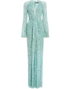 Jenny Packham Plunge V-Neck Long Dress - Vert