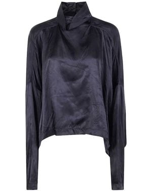 Rick Owens Funnel-Neck Long-Sleeve Blouse - Blue