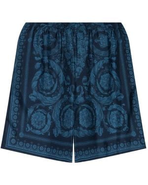 Versace Relaxed Baroque Patterned Silk-Nylon Shorts - Blue