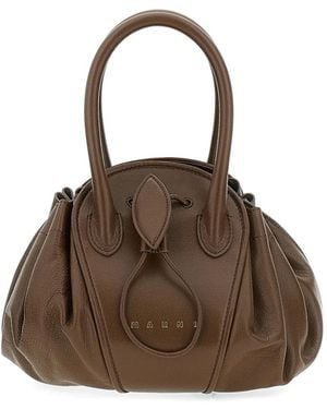 Marni Leather Tulipea Small Handbag - Brown