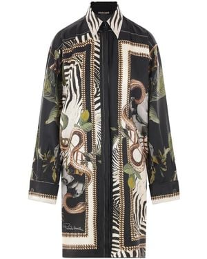 Roberto Cavalli Jewelry Foulard-Print Silk Shirt Dress - Black
