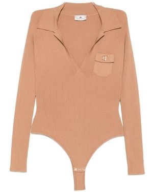 Elisabetta Franchi Ribbed-Knit Logo-Plaque Jumper - White