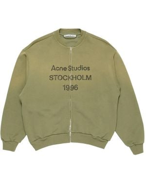 Acne Studios Logo-Print Zip-Up Cardigan - Green
