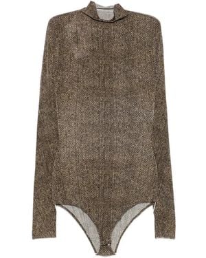 Maison Margiela Herringbone-Print High-Neck Top - Brown