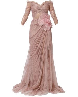 IRIS SERBAN Lorena Pleated Lace Flower Dress - Pink