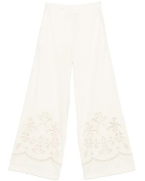 forte_forte Pantalon Palazzo À Fleurs Brodées - White